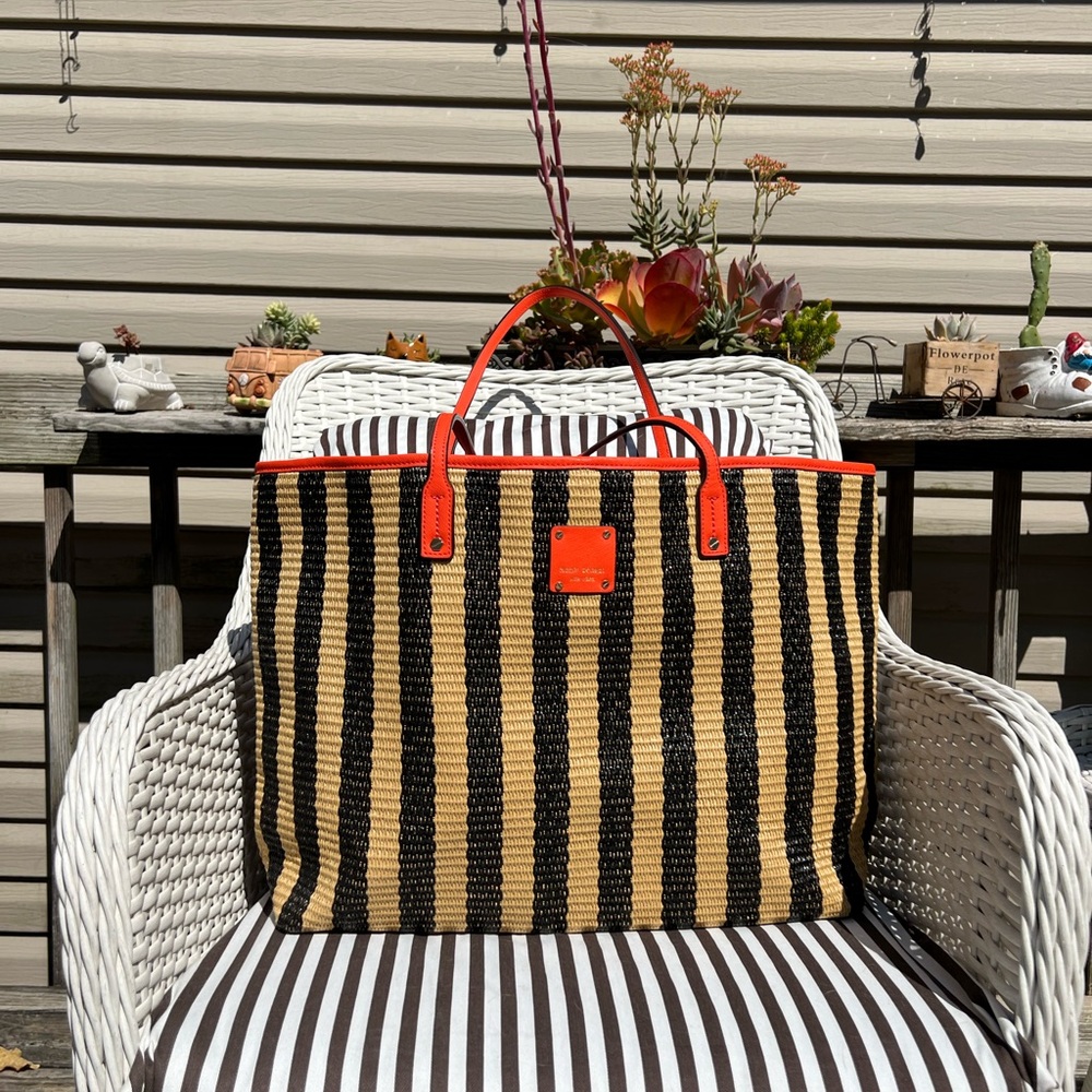 Henri Bendel Striped Raffia Tote Bag, NWOT